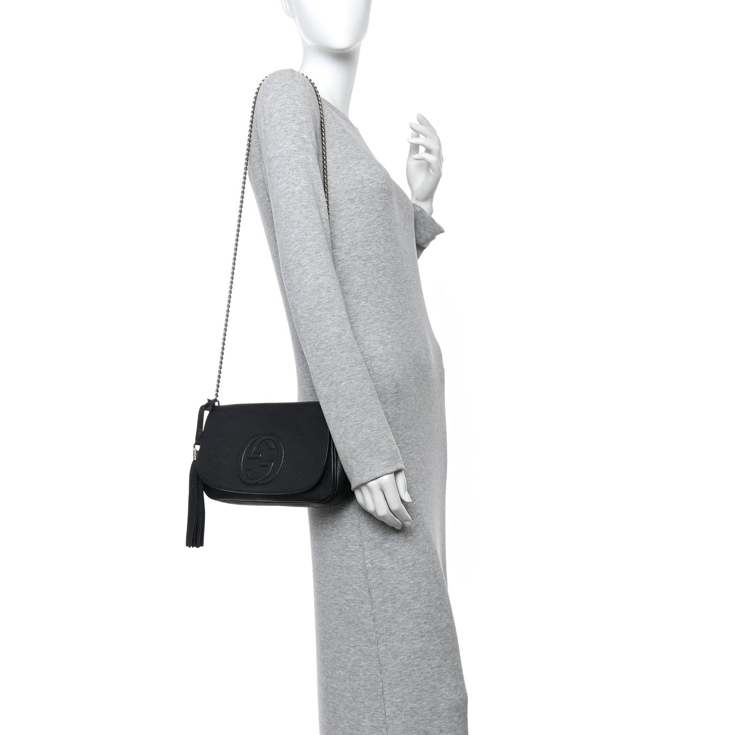 Pebbled Calfskin Medium Soho Flap Crossbody Black