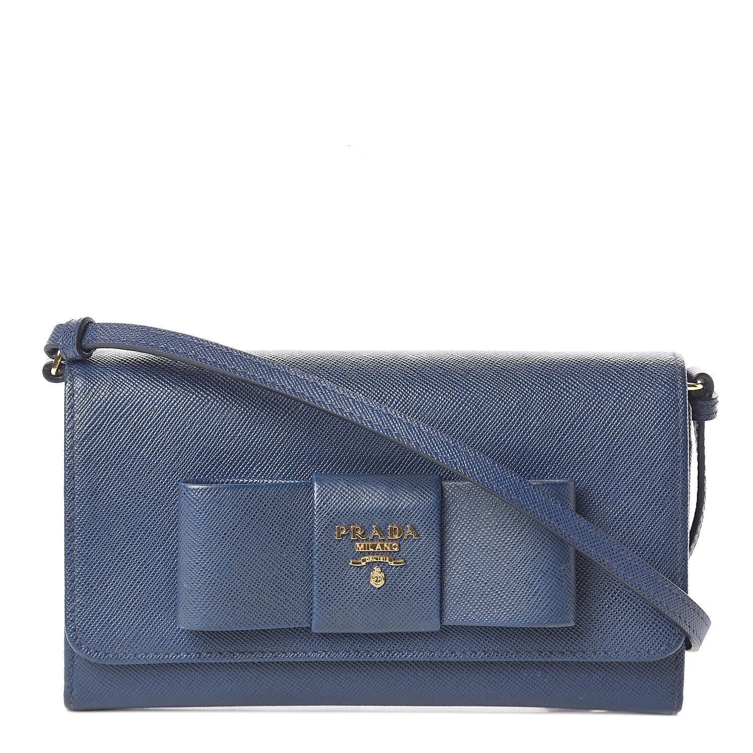 Prada Saffiano Fiocco Bow Flap Wallet Bleuette 1 of 8