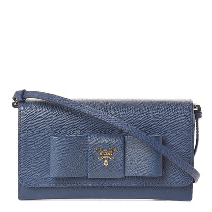Prada Saffiano Fiocco Bow Flap Wallet Bleuette 1 of 8