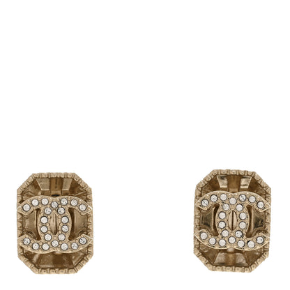 Chanel Metal Crystal Rectangle CC Earrings Gold 1 of 4