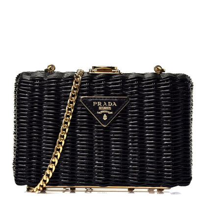 Prada Wicker Triangle Crossbody Clutch Black Petalo 1 of 11