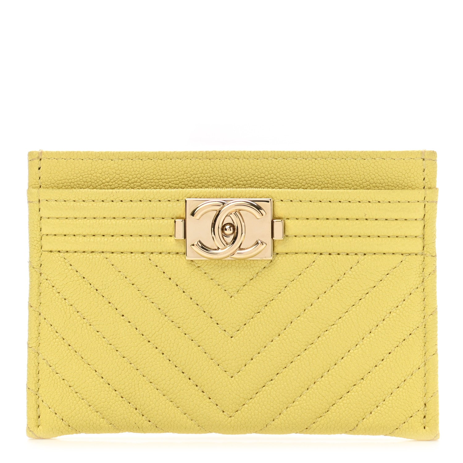 Chanel Caviar Chevron Quilted Boy Card Holder Yellow 1 of 8