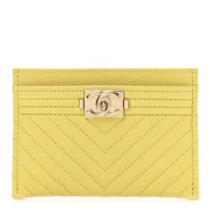 Chanel Caviar Chevron Quilted Boy Card Holder Yellow 1 of 8