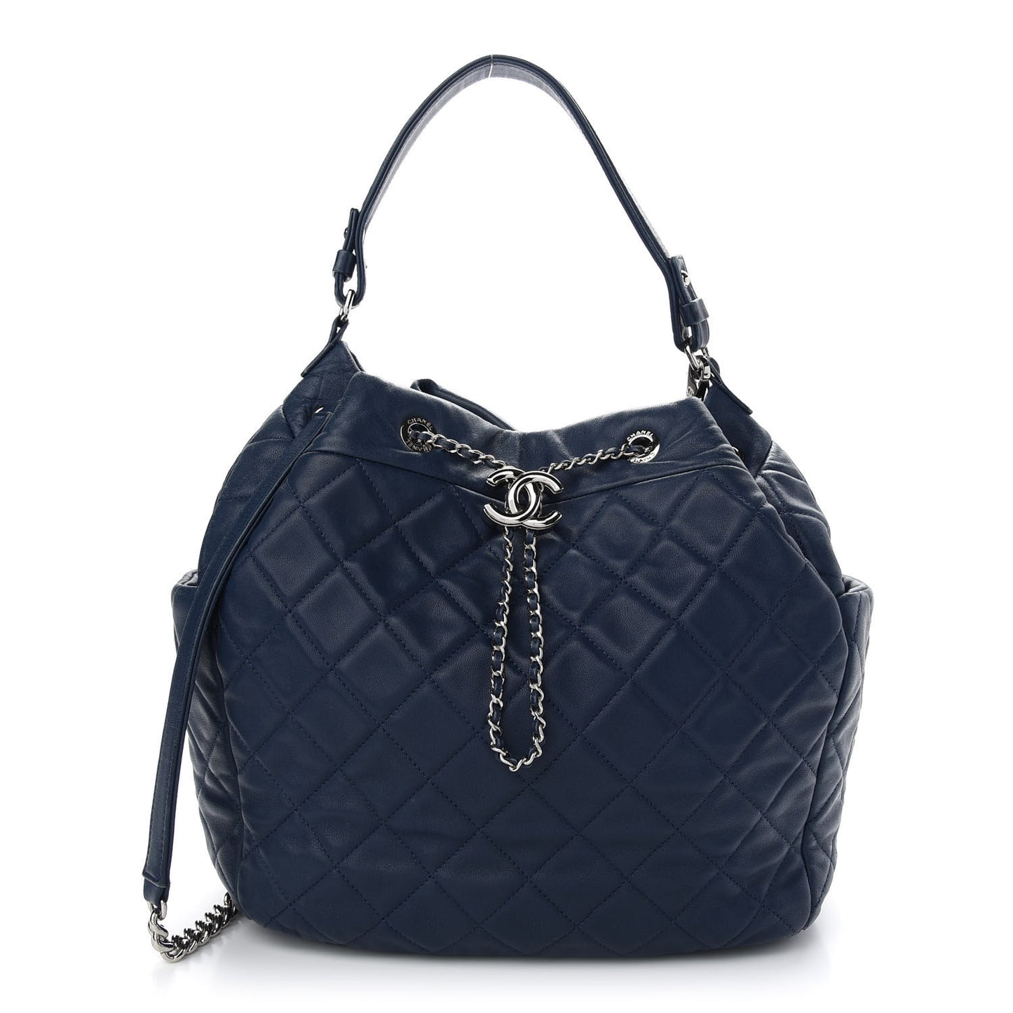Lambskin Quilted CC Chain Drawstring Tote Blue