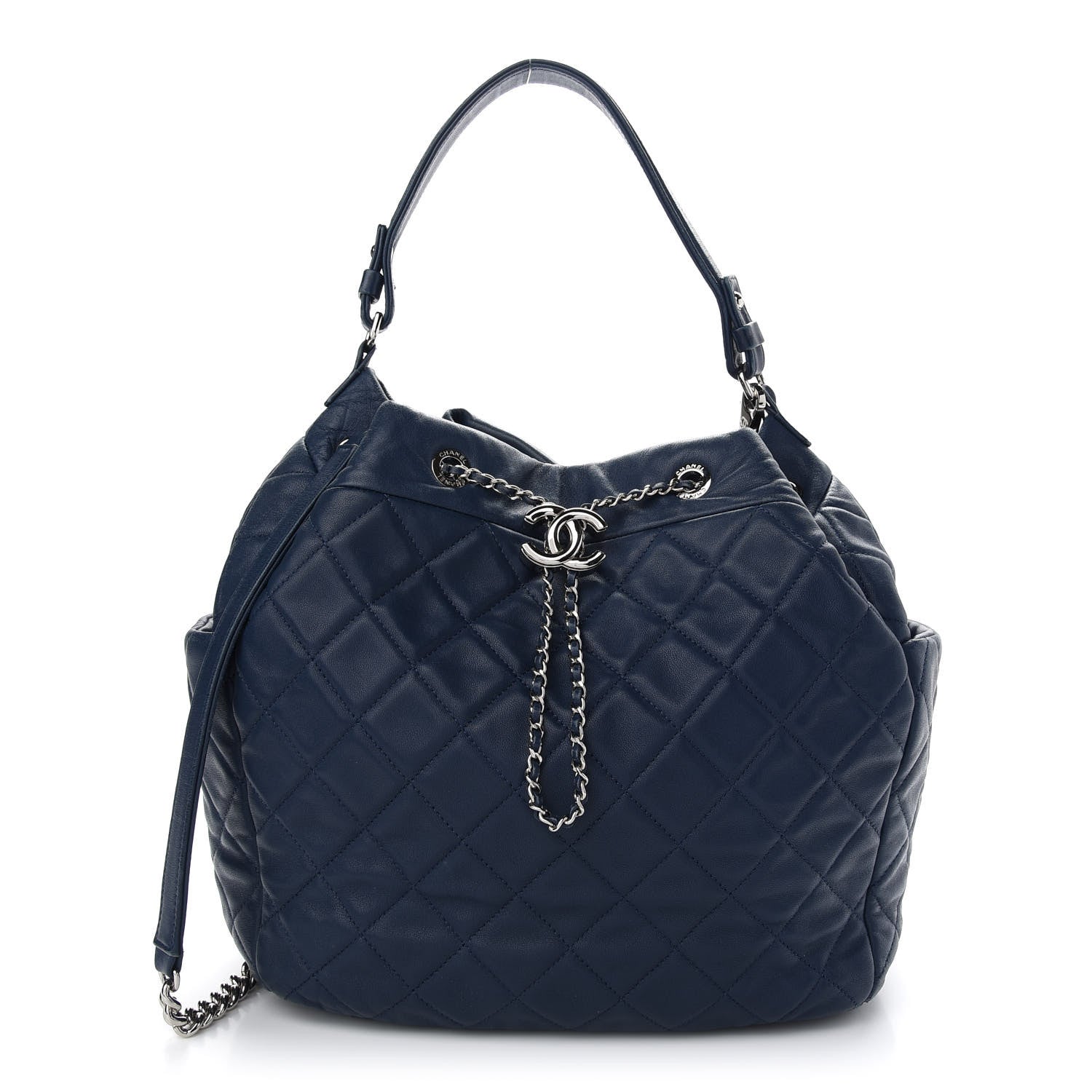 Chanel Lambskin Quilted CC Chain Drawstring Tote Blue 1 of 9
