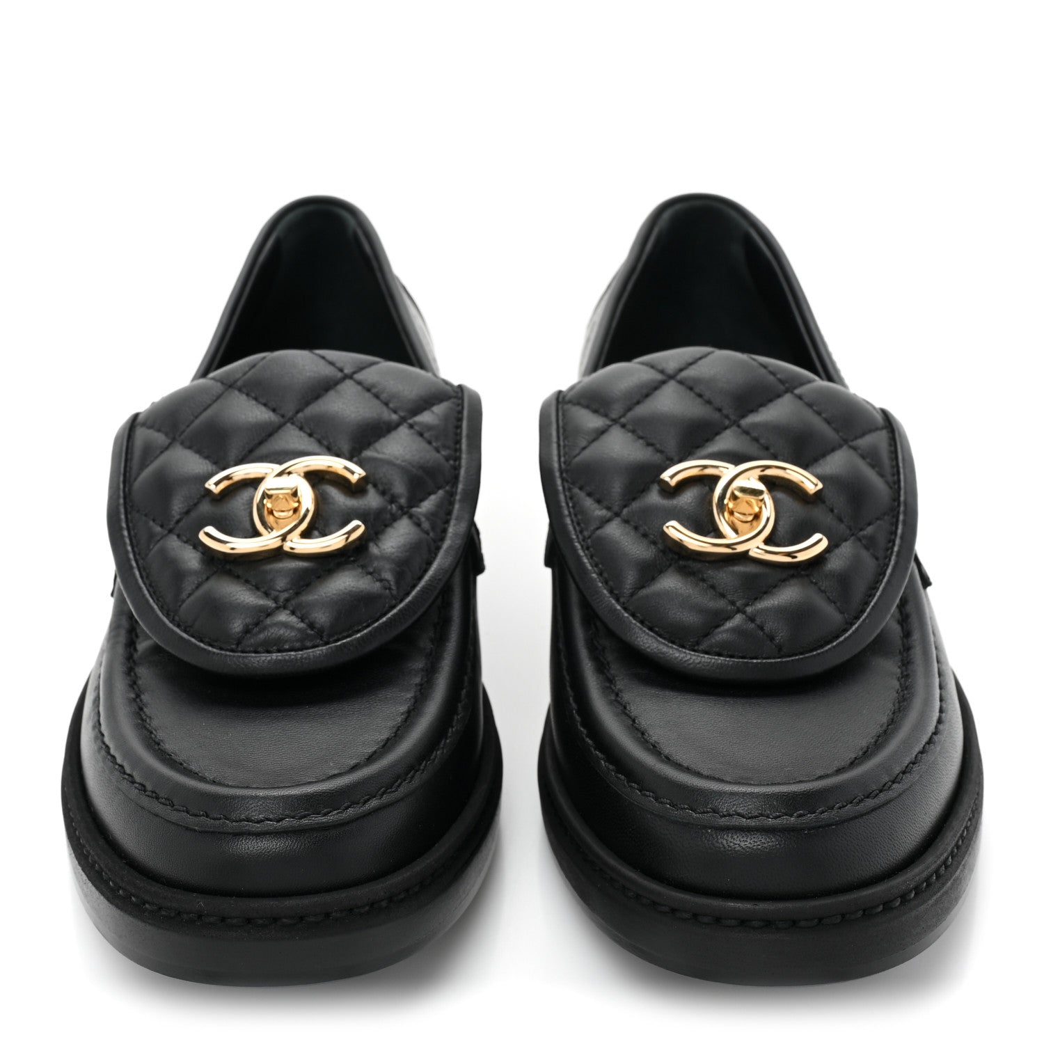 Chanel Lambskin Quilted CC Turnlock Loafers 37.5 Black 2 of 9