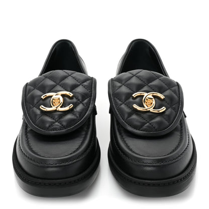 Chanel Lambskin Quilted CC Turnlock Loafers 37.5 Black 2 of 9