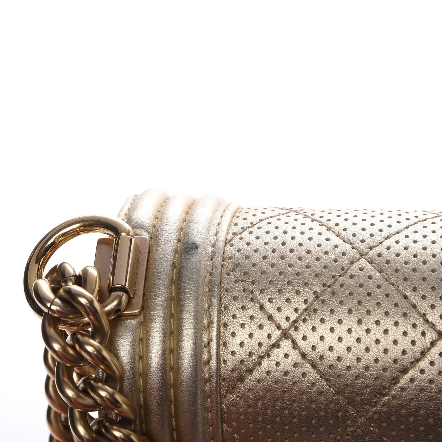 Lambskin Perforated Quilted New Medium Boy Flap Gold