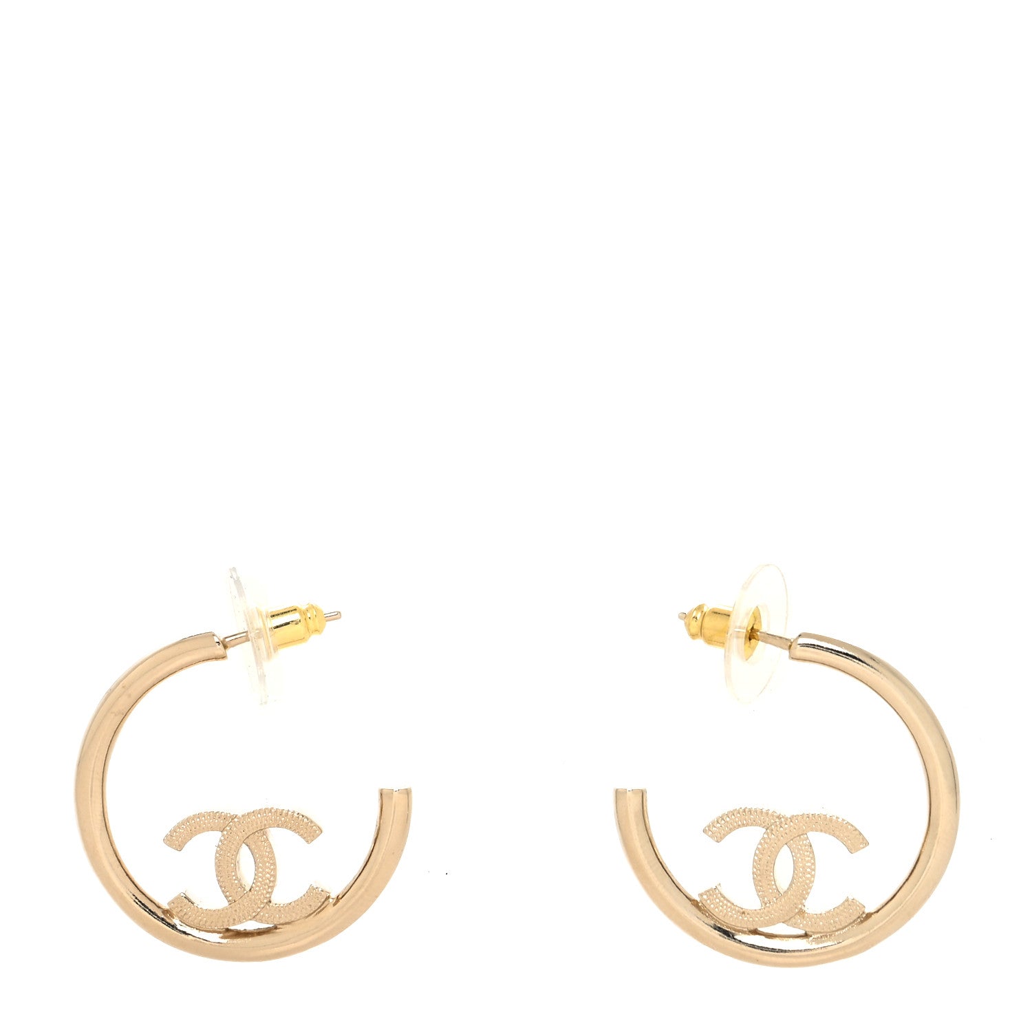 Chanel Metal Textured CC Hoop Earrings Gold 1 of 4