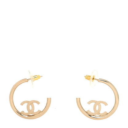 Chanel Metal Textured CC Hoop Earrings Gold 1 of 4
