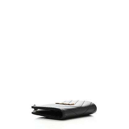 Saint Laurent Grain De Poudre Matelasse Chevron Monogram Zipped Card Case Black 4 of 6