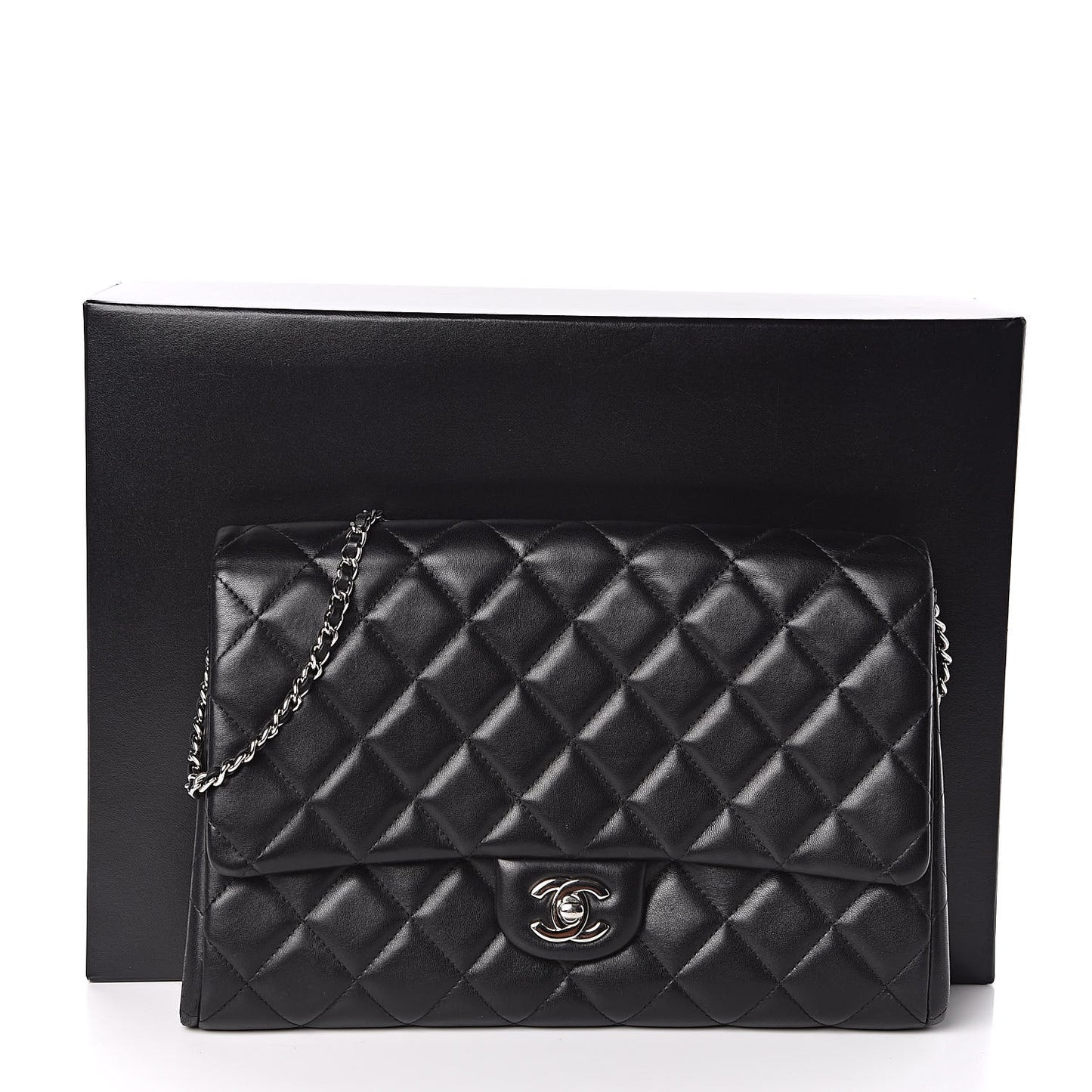 Lambskin Quilted Clutch With Chain Flap Black
