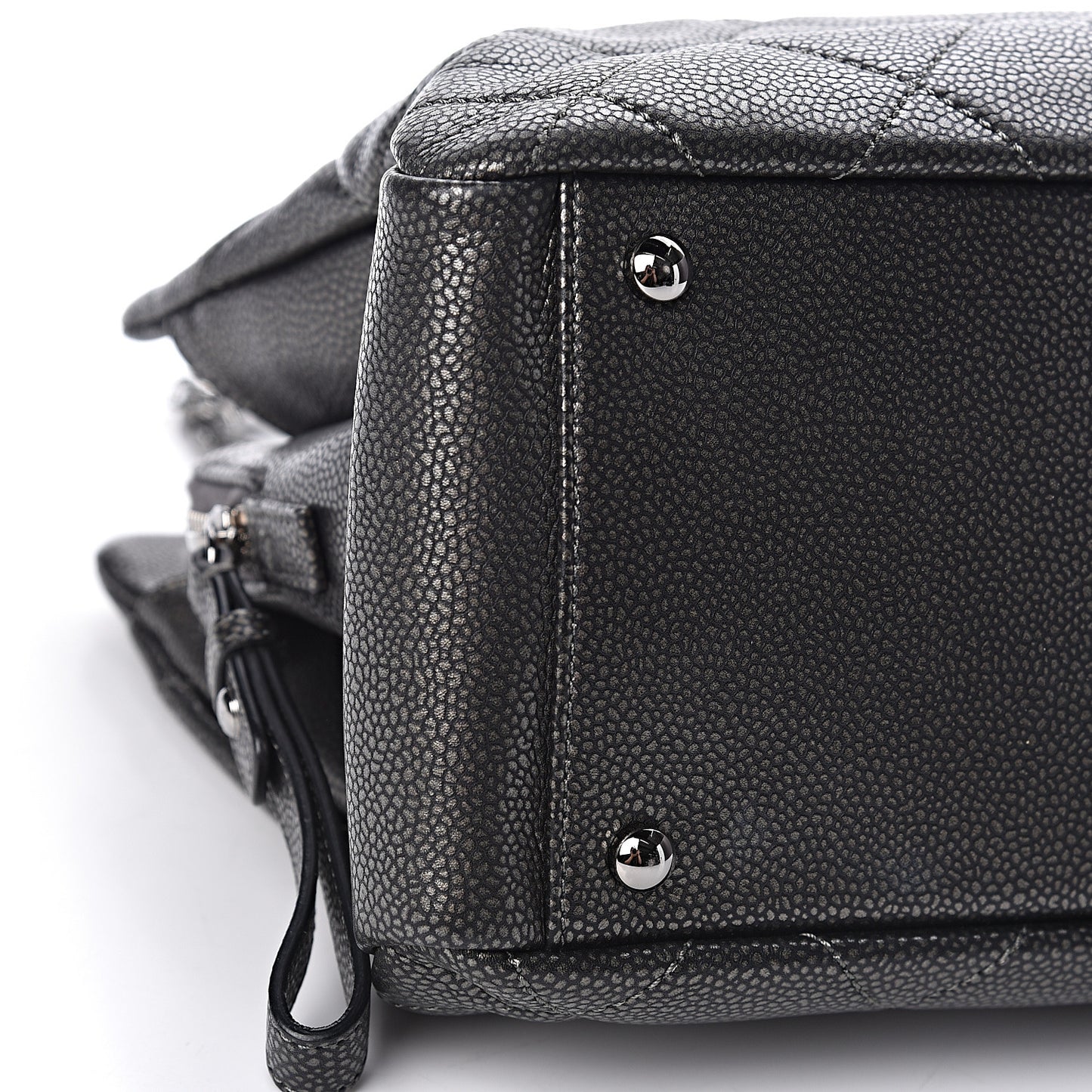 Metallic Caviar Quilted CC Tote Dark Silver