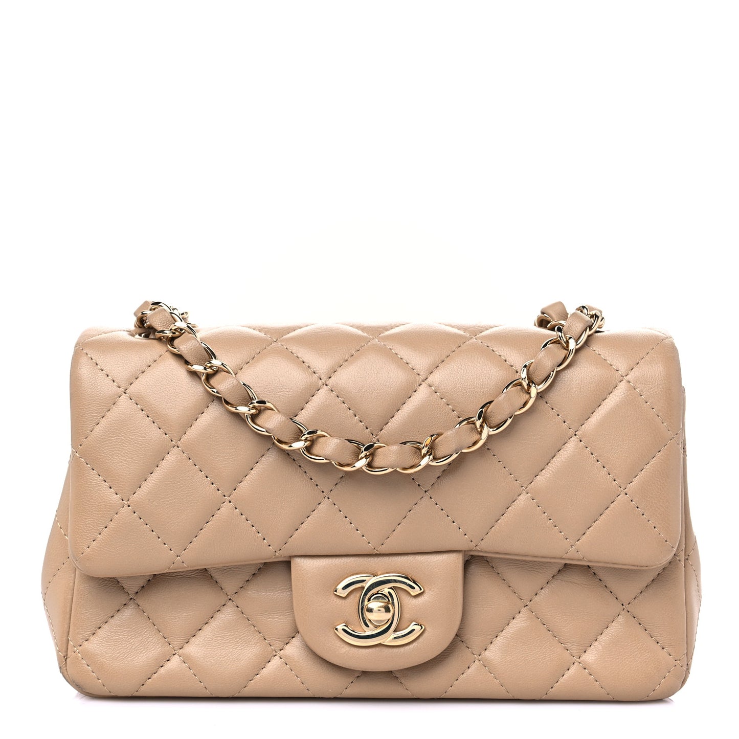 Lambskin Quilted Mini Rectangular Flap Dark Beige