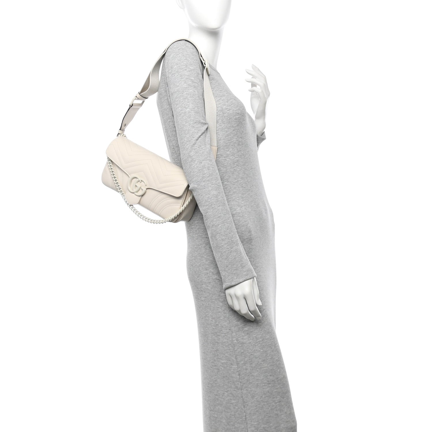 Gucci Calfskin Matelasse Monochrome GG Marmont Crossbody Shoulder Bag White 2 of 13