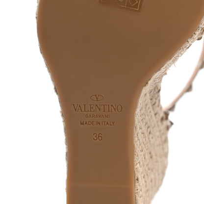 Valentino Garavani Metallic Pebbled Calfskin Rockstud Ankle Strap Espadrille 15/105mm Wedge Sandals 36 Skin Natural 6 of 8