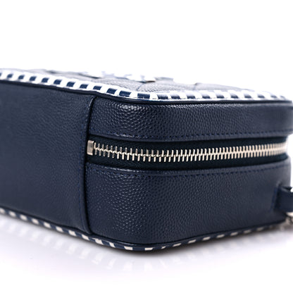 Chanel Caviar Quilted Striped Filigree Vanity Clutch With Chain Navy White 9 of 12