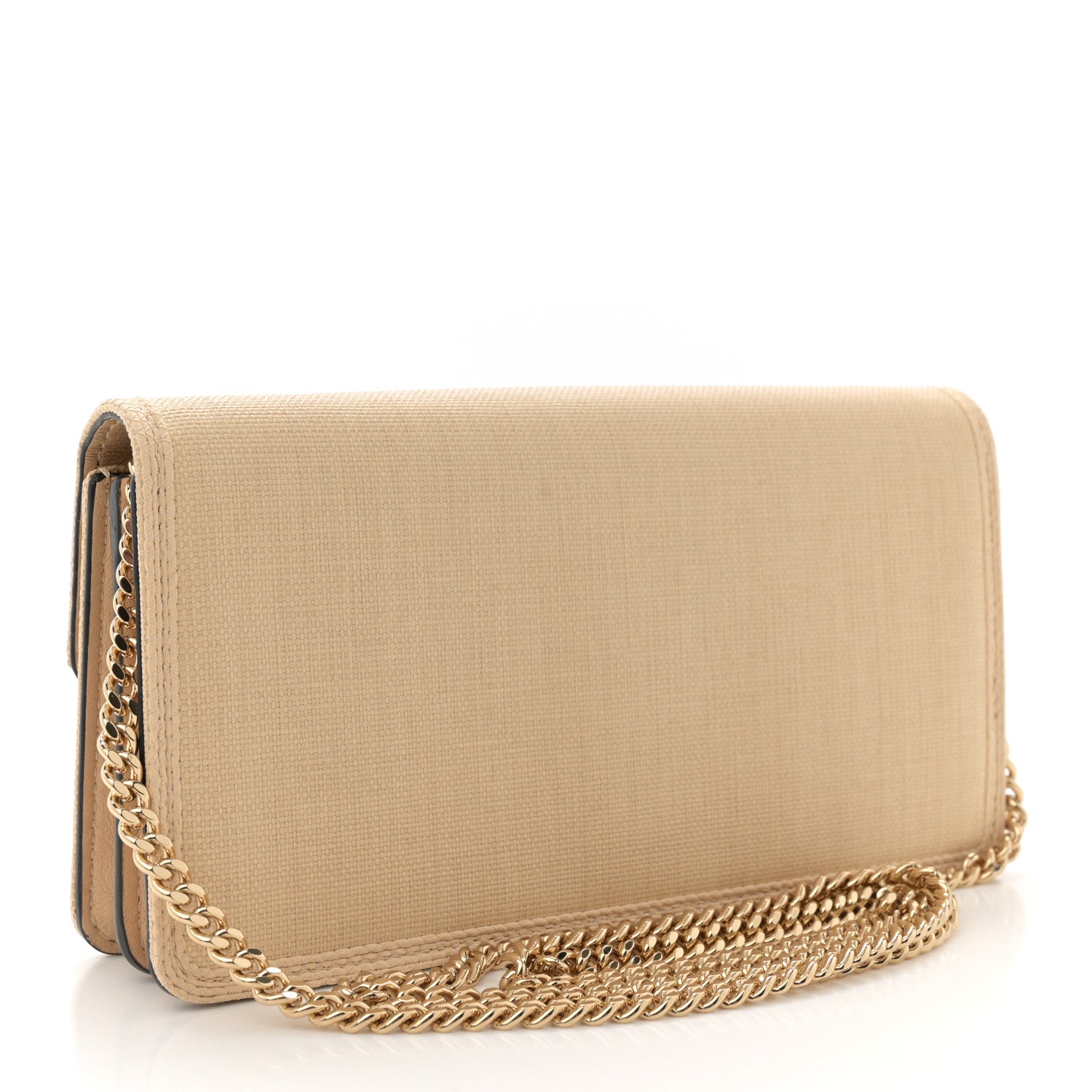 Valentino Garavani Raffia VLogo Wallet on Chain Beige 3 of 11