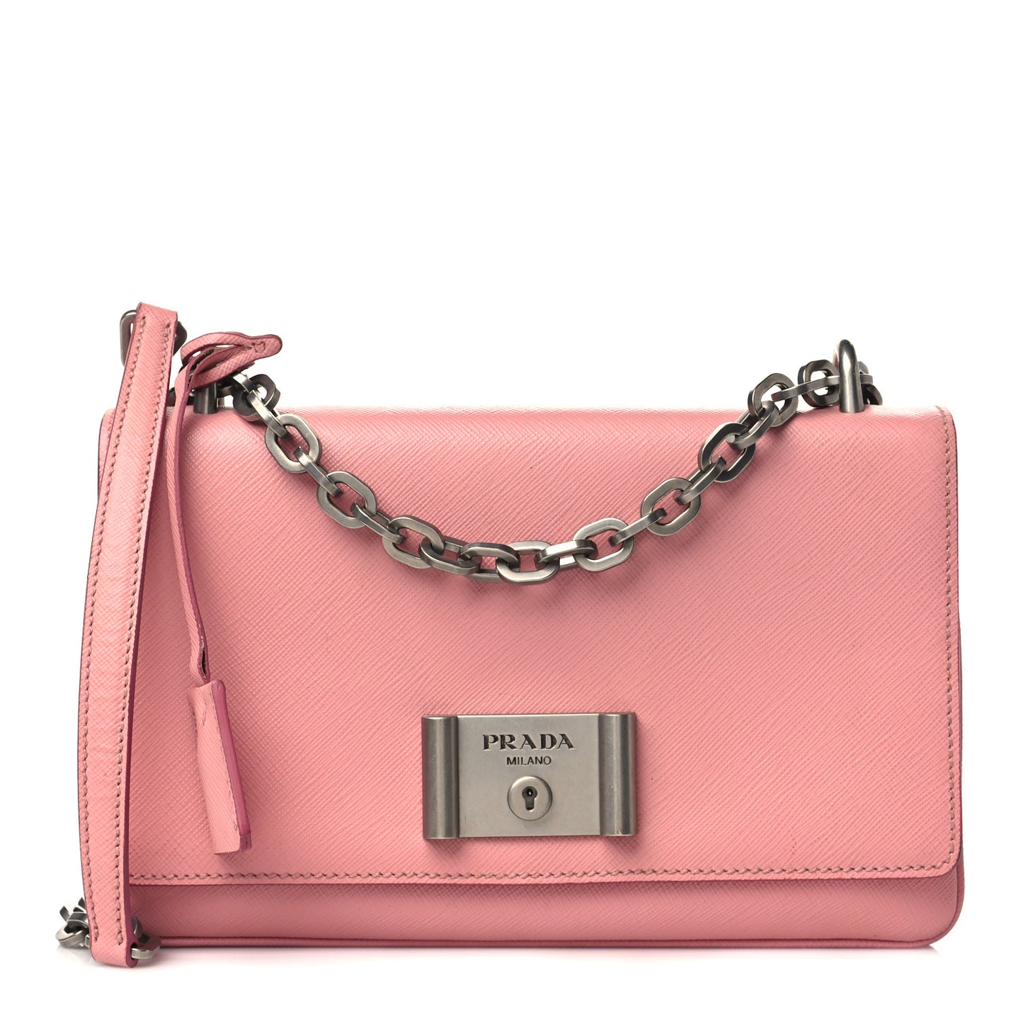 Saffiano Lux Lock Flap Chain Shoulder Bag Petalo