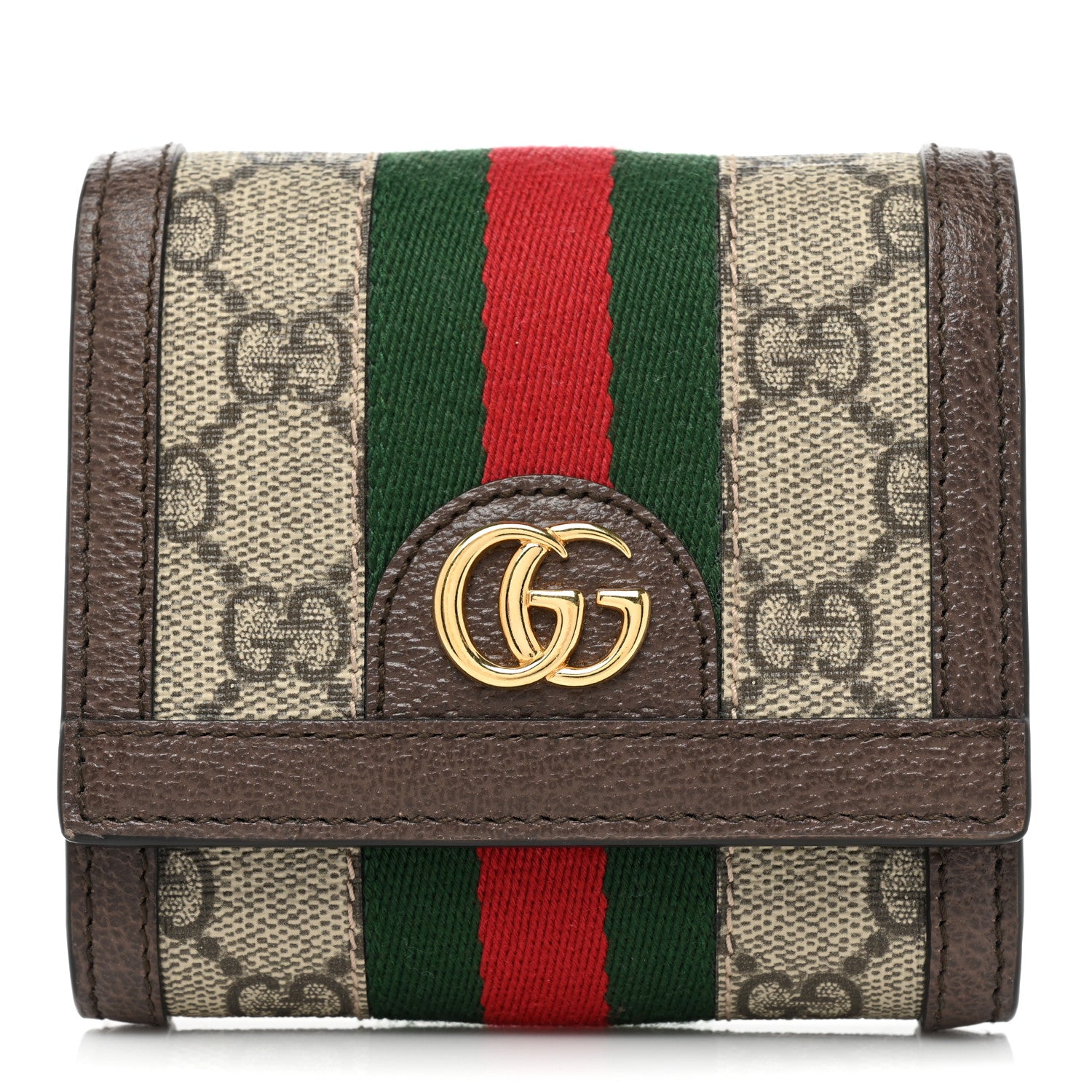 Gucci GG Supreme Monogram Textured Calfskin Web Ophidia Card Case Wallet Beige Ebony New Acero 1 of 9
