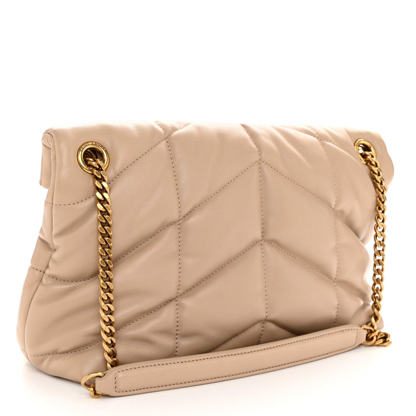 Lambskin Quilted Small Loulou Puffer Monogram Chain Satchel Dark Beige