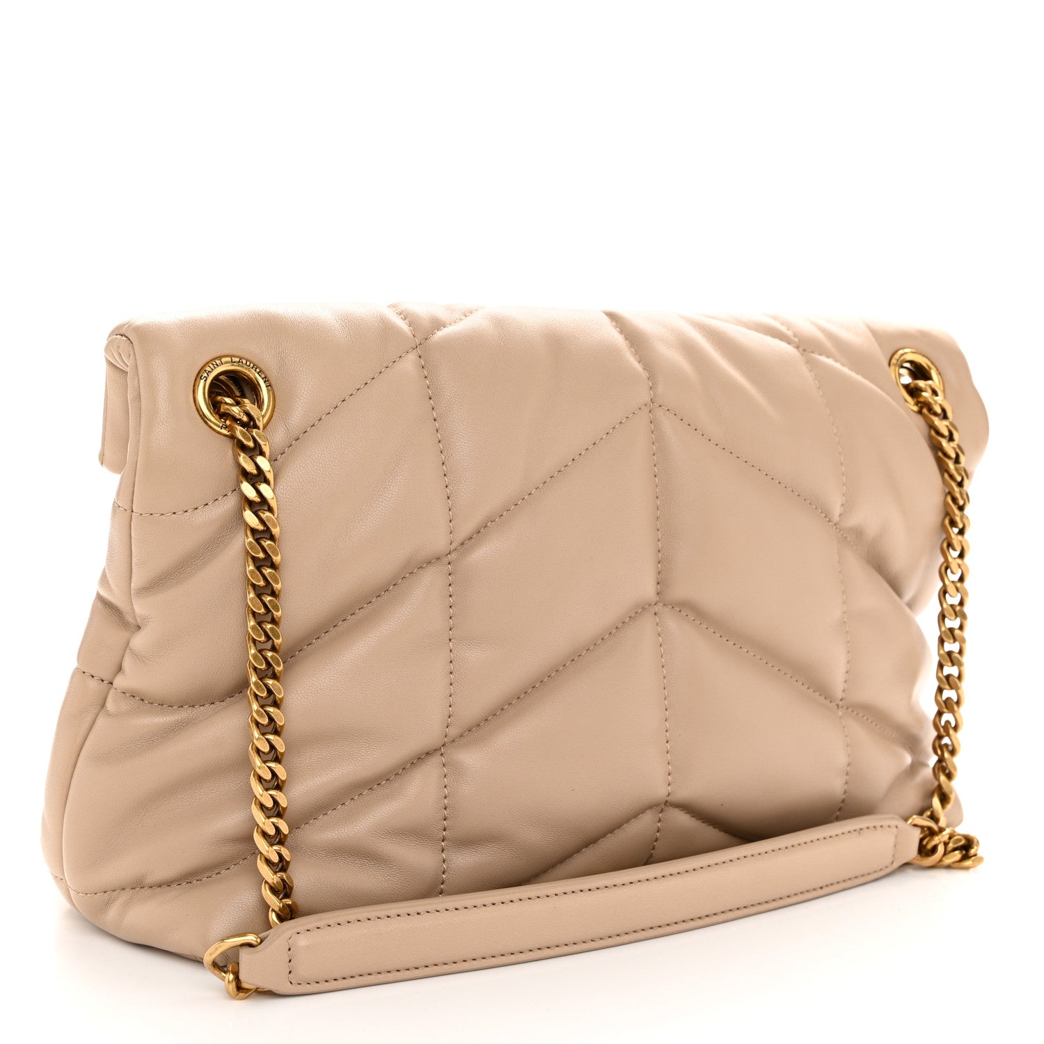 Saint Laurent Lambskin Quilted Small Loulou Puffer Monogram Chain Satchel Dark Beige 3 of 10