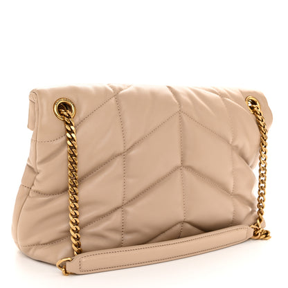 Saint Laurent Lambskin Quilted Small Loulou Puffer Monogram Chain Satchel Dark Beige 3 of 10