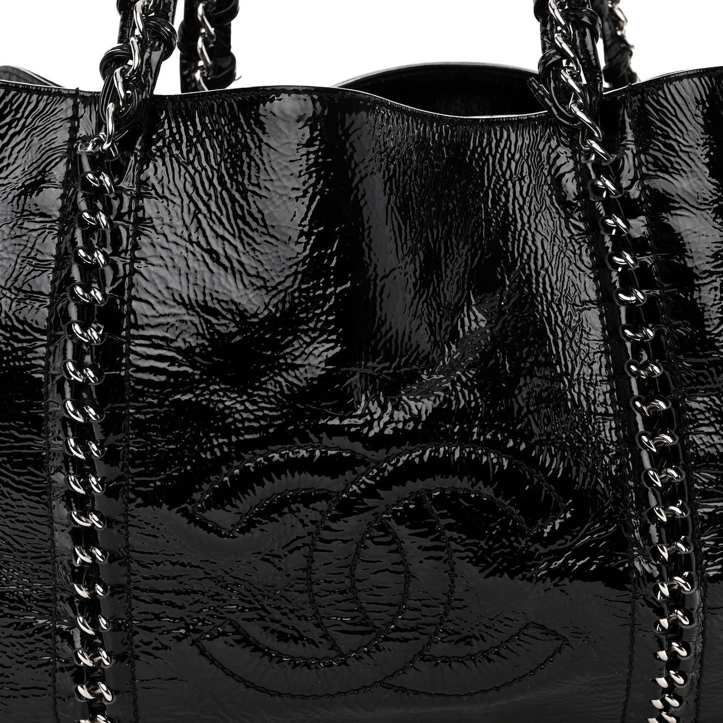 Patent Calfskin Large Luxe Ligne Tote Black