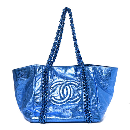 Chanel Metallic Cracked Calfskin Modern Chain Tote Blue 1 of 10