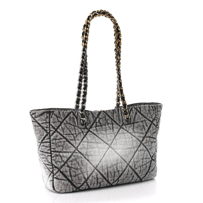 Chanel Washed Denim Quilted Chanel 19 East West Shopping Bag Black White 3 of 9
