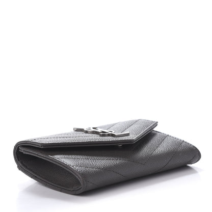 Saint Laurent Grain De Poudre Matelasse Chevron Small Monogram Envelope Wallet Earth 4 of 9