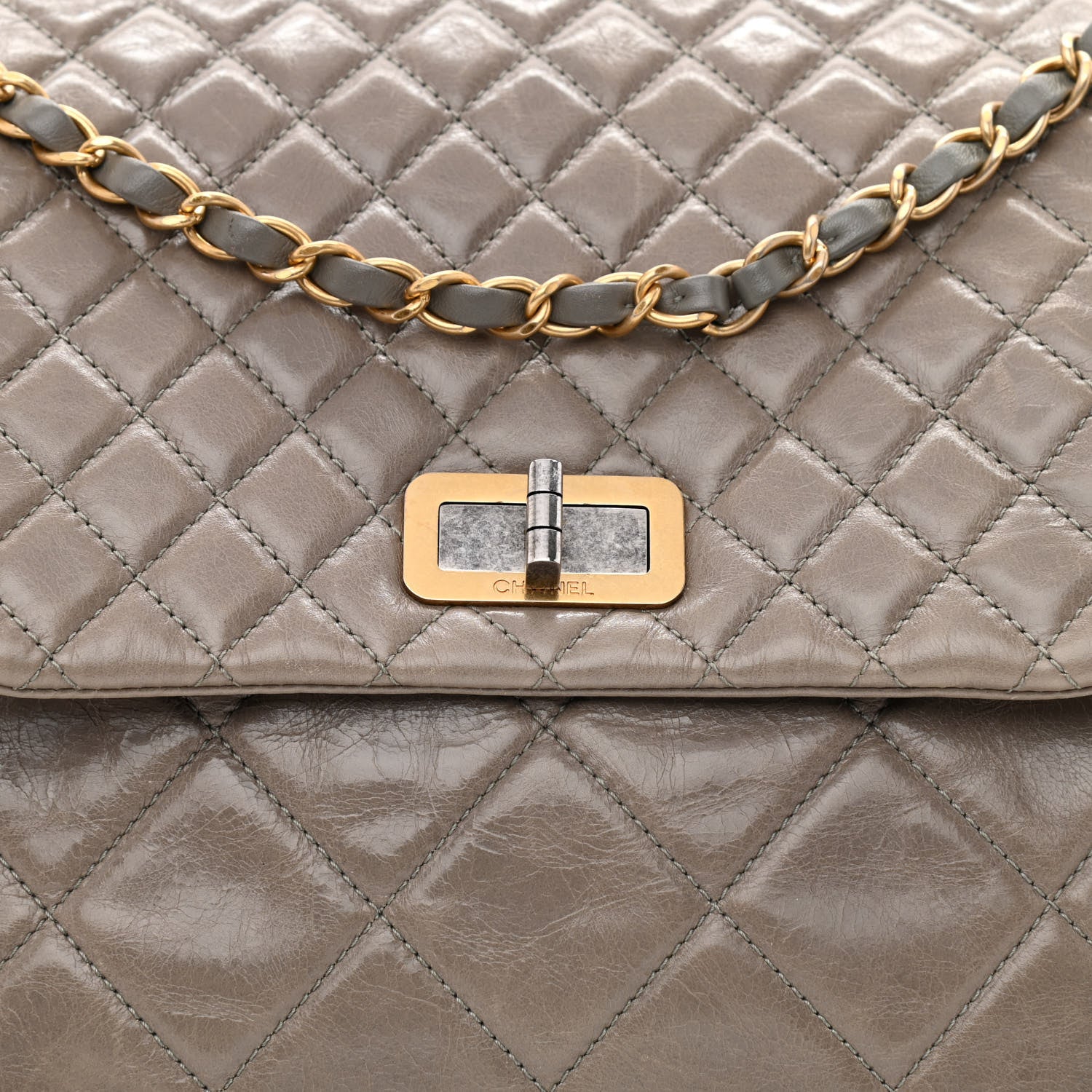 Chanel Glazed Crinkled Lambskin Mademoiselle Large East West Flap Grey 8 of 11