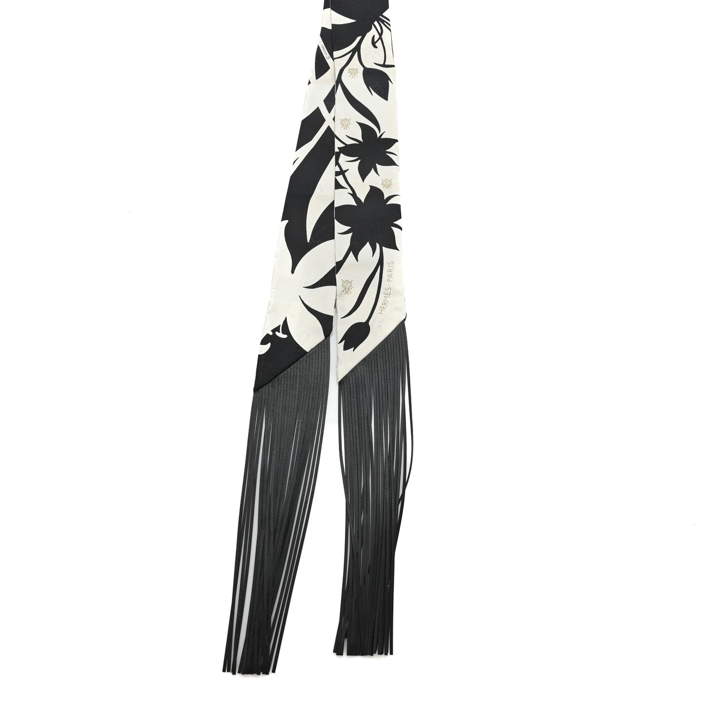 Silk Calfskin Bouquet Final Fringed Twilly Creme Black