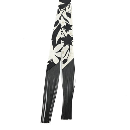 Hermes Silk Calfskin Bouquet Final Fringed Twilly Creme Black 2 of 3