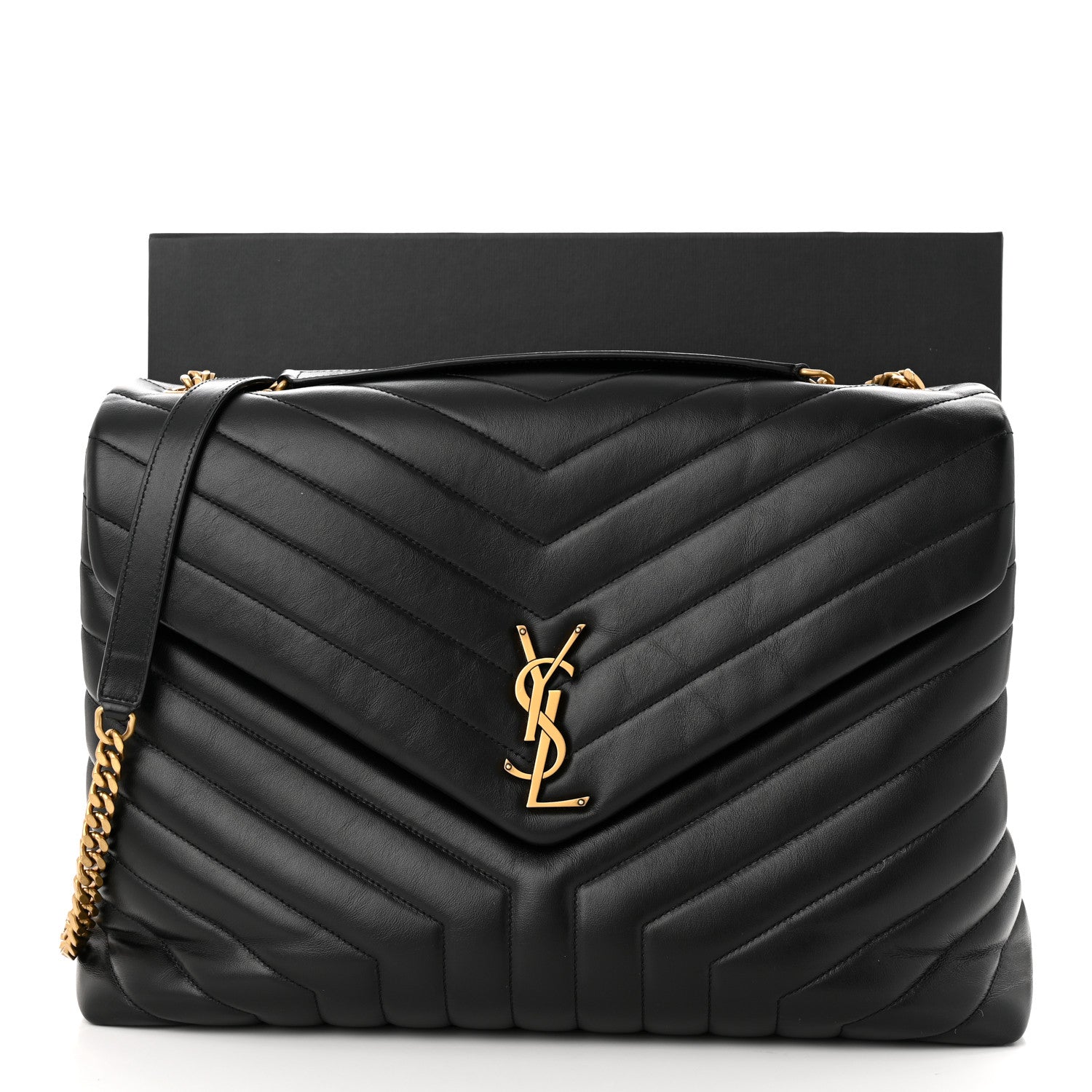 Saint Laurent Calfskin Y Quilted Monogram Large Loulou Chain Satchel Black 12 of 12
