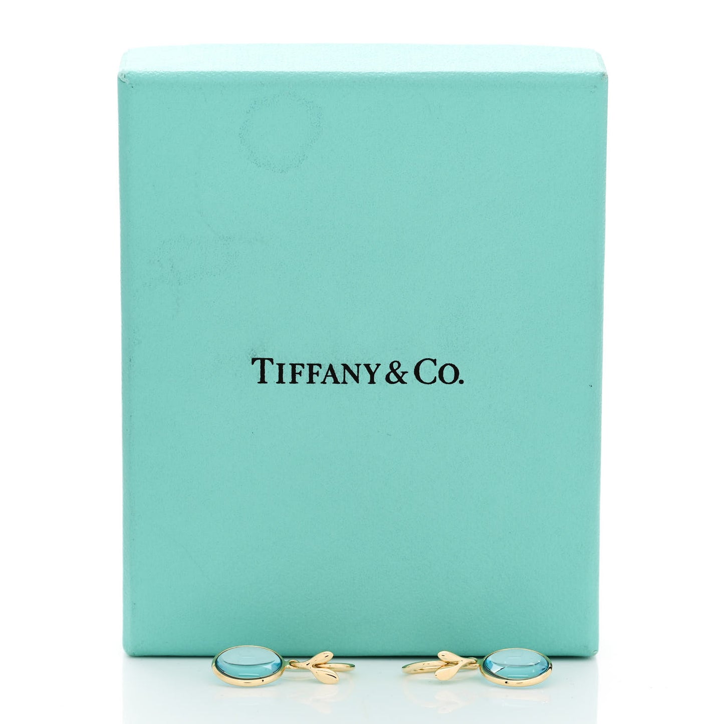 18K Yellow Gold Blue Topaz Paloma Picasso Olive Leaf Drop Earrings