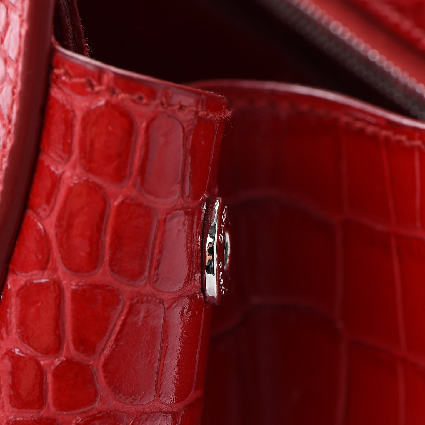 Calfskin Crocodile Embossed Small Cabas Rive Gauche Red