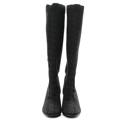 Hermes Knit Calfskin Fontaine 60 Boots 36 Black 2 of 7
