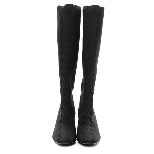 Knit Calfskin Fontaine 60 Boots 36 Black