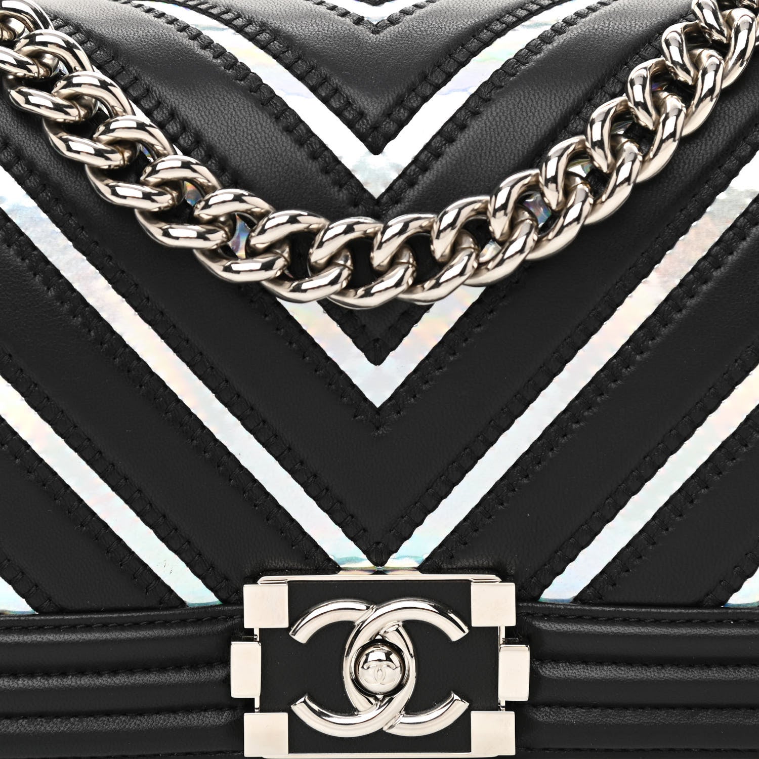 Chanel Lambskin Iridescent PVC Chevron Quilted Medium Boy Flap Black Silver 8 of 11