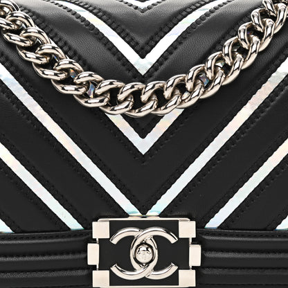Chanel Lambskin Iridescent PVC Chevron Quilted Medium Boy Flap Black Silver 8 of 11