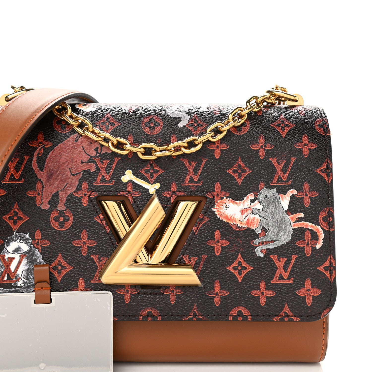 Louis Vuitton Calfskin Catogram Twist Shoulder Bag MM Marron 7 of 9