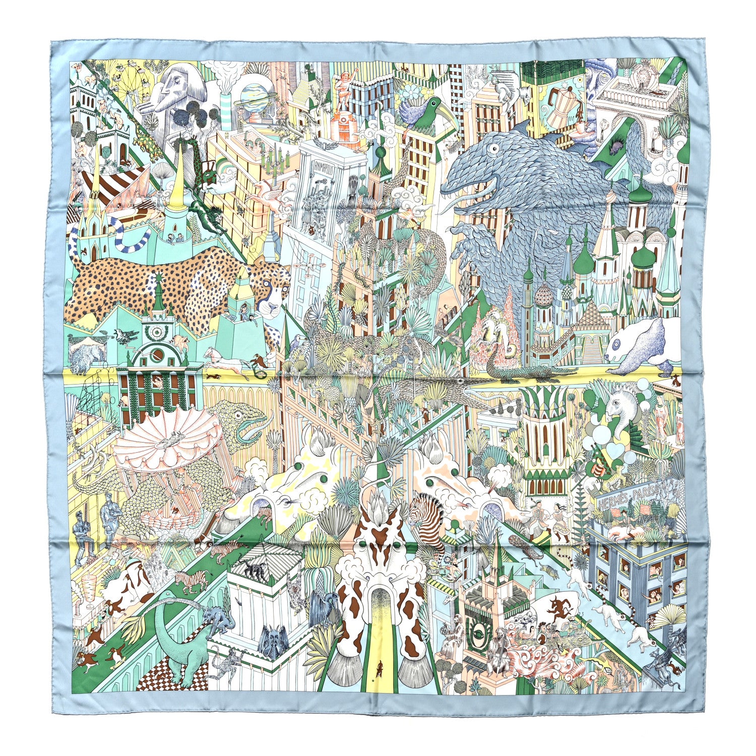 Hermes Silk Animapolis Scarf 140 Indigo Bleu Glacier Vert 1 of 5