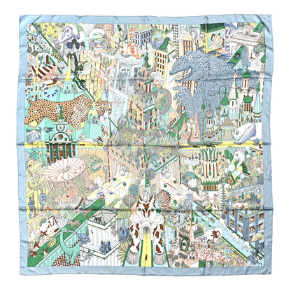 Hermes Silk Animapolis Scarf 140 Indigo Bleu Glacier Vert 1 of 5