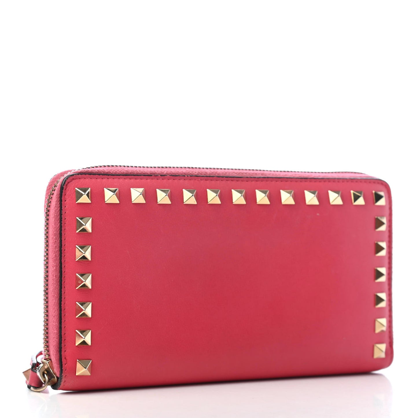 Calfskin Rockstud Zip Around Wallet Deep Rose
