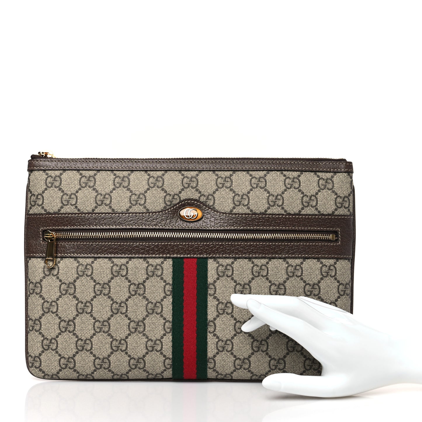 GG Supreme Monogram Large Ophidia Pouch Clutch Brown