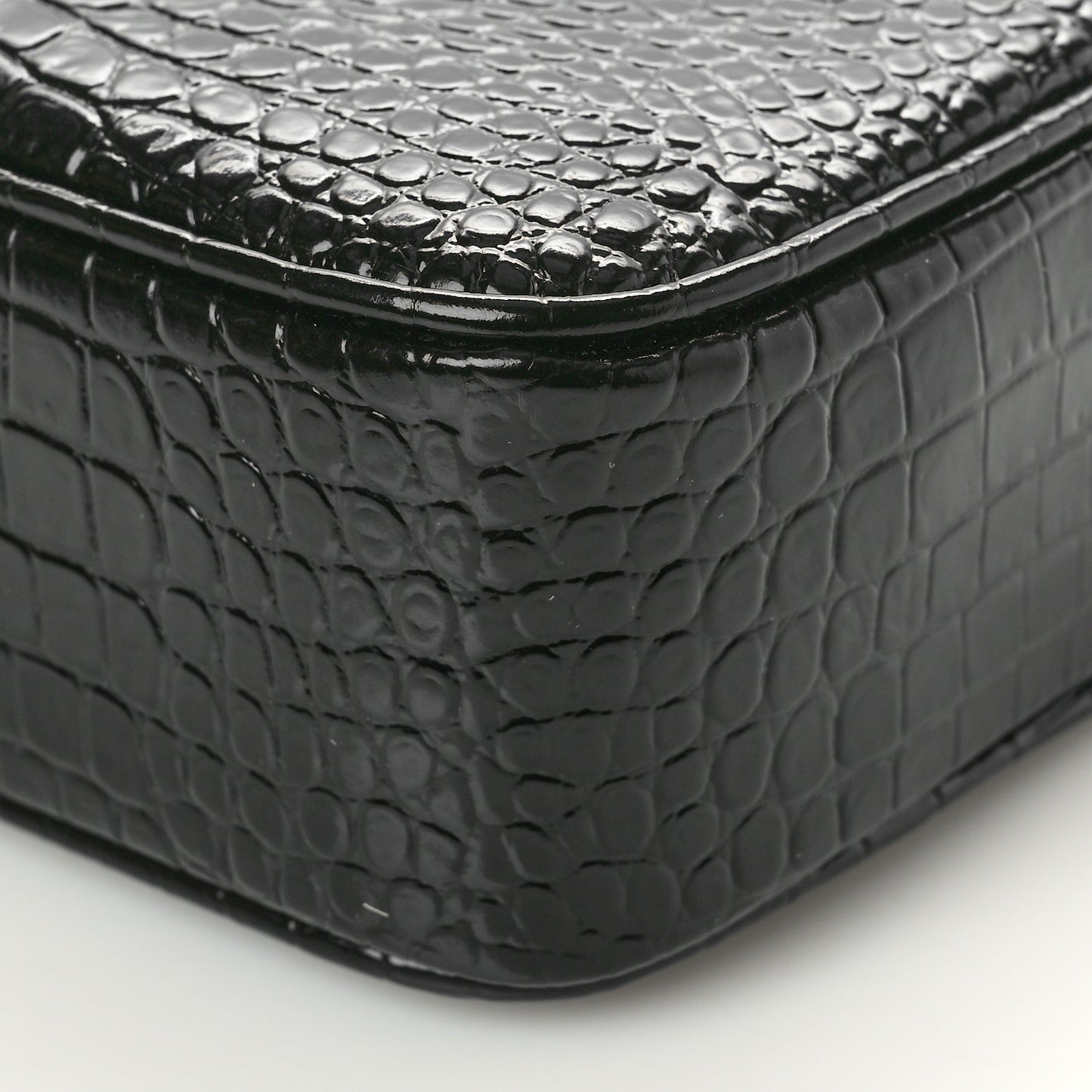 Patent Calfskin Crocodile Embossed Monogram Lou Camera Bag Black