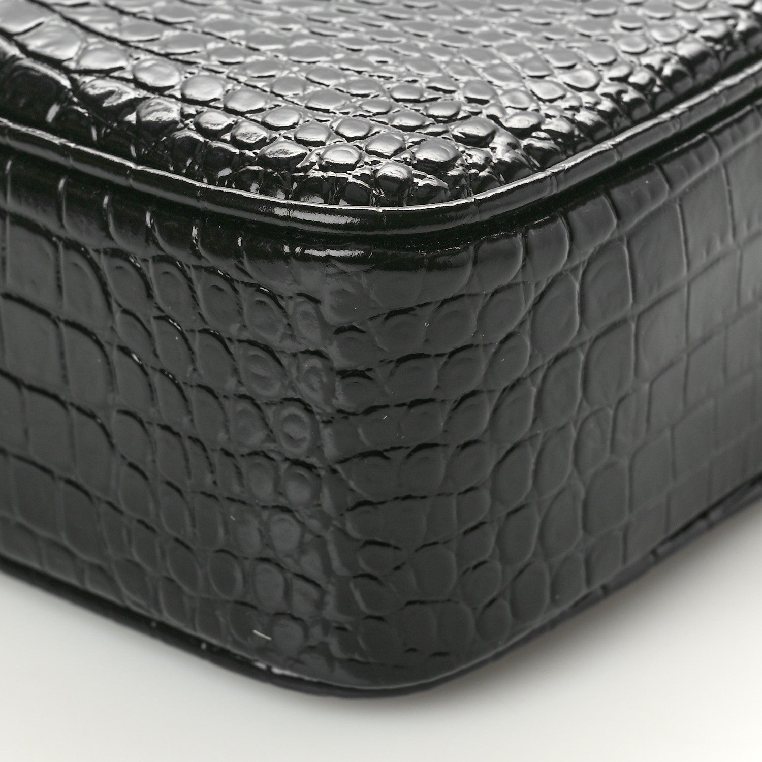 Saint Laurent Patent Calfskin Crocodile Embossed Monogram Lou Camera Bag Black 10 of 10