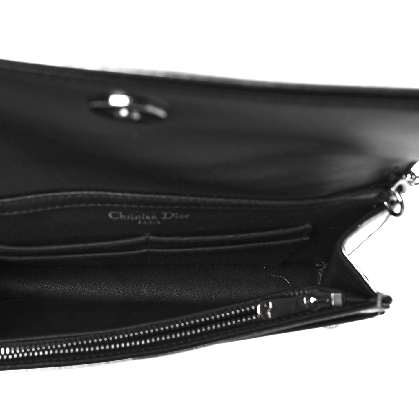 Metallic Patent Micro-Cannage Diorama Wallet on Chain Pouch Silver