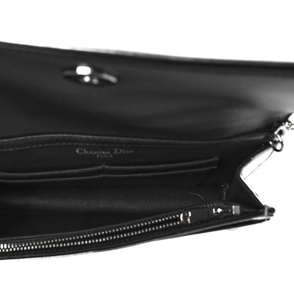 Christian Dior Metallic Patent Micro-Cannage Diorama Wallet on Chain Pouch Silver 5 of 9